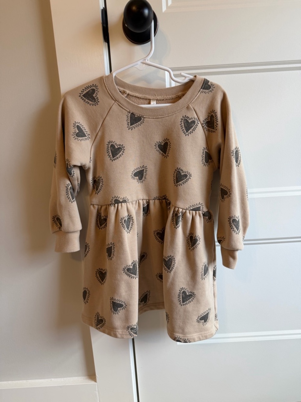 Rylee + Cru Taupe Dress with Charcoal Heart Print